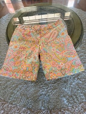 Tyler Boe Cuffed Bermuda Short Women’s Floral Paisley Size 14 Cottagecore Boho